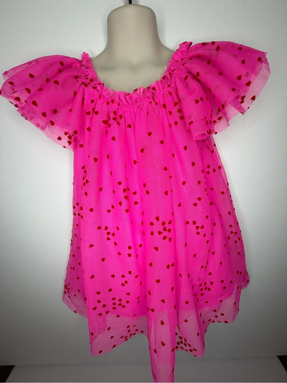 Cat & Jack Pink Tulle Dress Ruffle Sleeves Velvet Hearts Size 2T